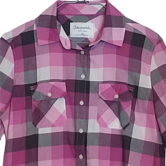 Aeropostale Pink & Purple Plaid Shirt - Picture 4 of 14